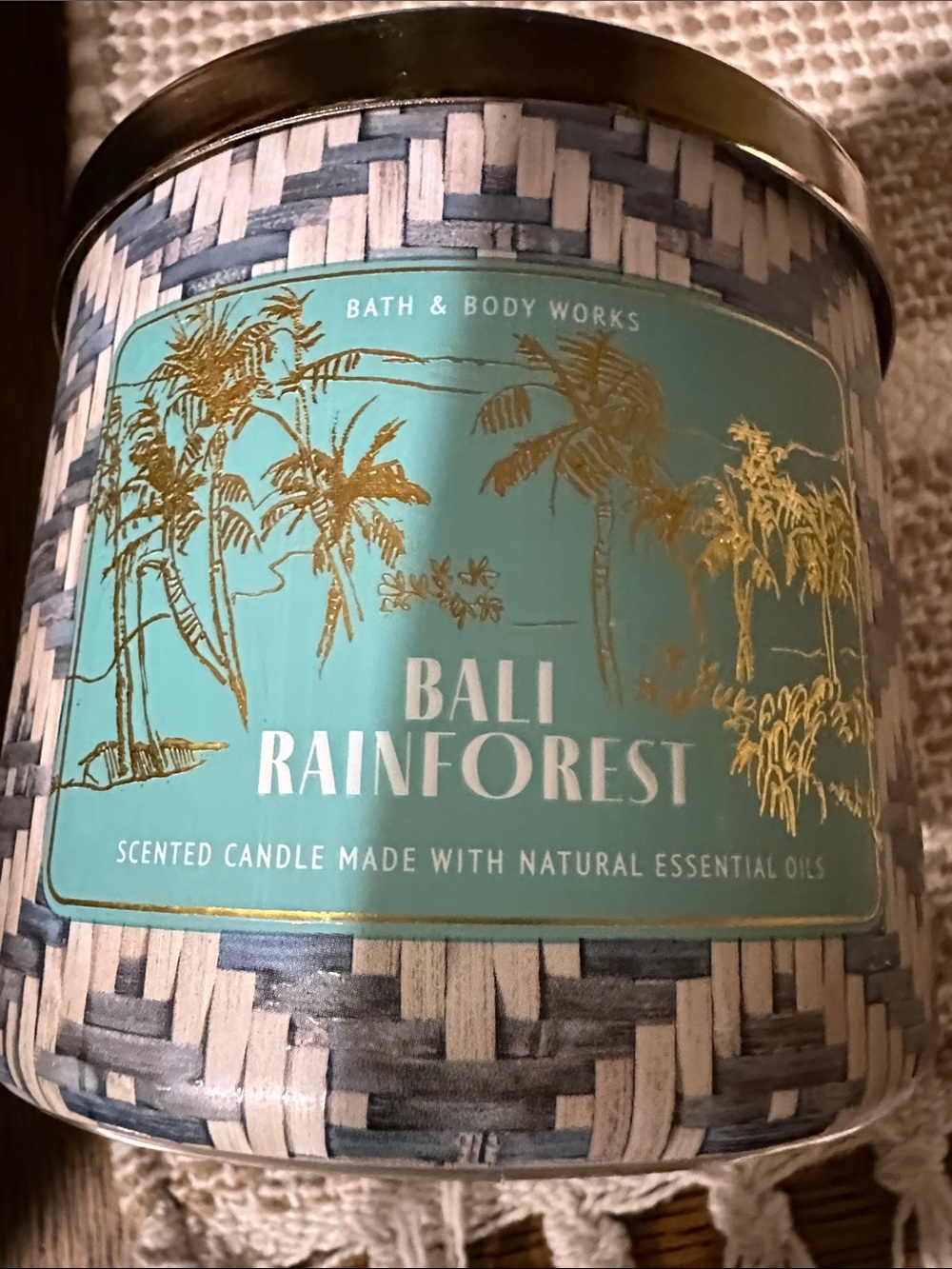 Bath & Body Works Bali Rainforest Scented Candle - Aqua & Gold Accents